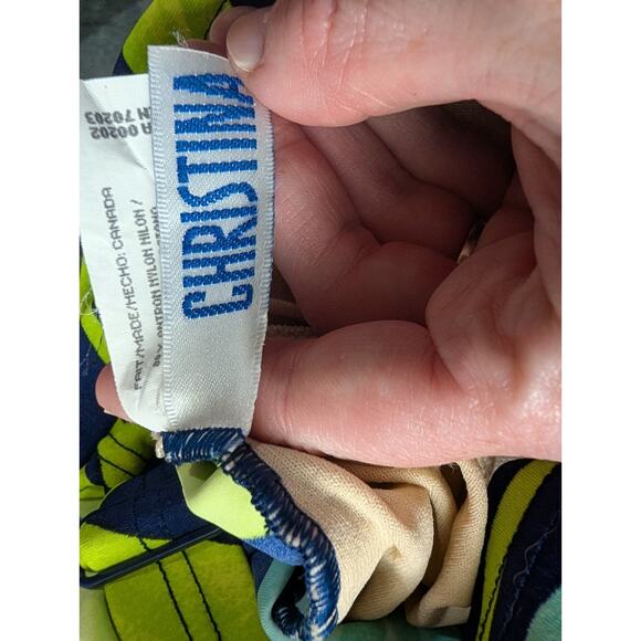 Christina Vtg Womens Blue Floral Swimsuit 14 Full Coverage Built In Cups Modest - Picture 8 of 8